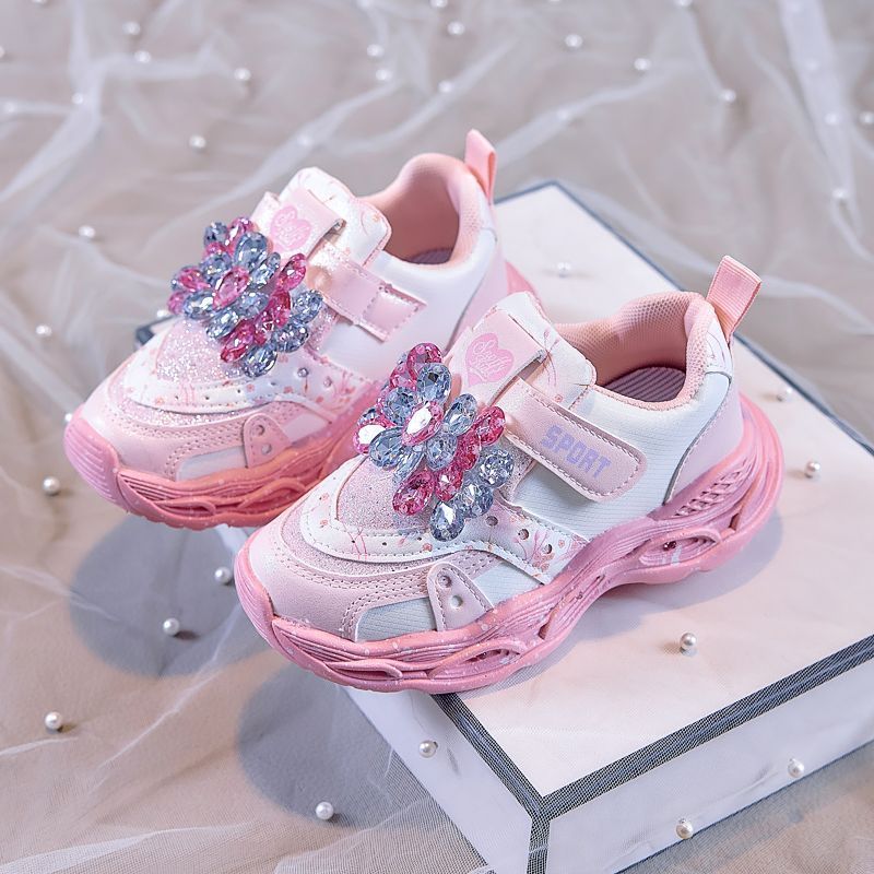 Girls' Cartoon Princess Sneakers with Lights 2025 Autumn Girls' Dad Shoes Kids' Light-Up Shoes