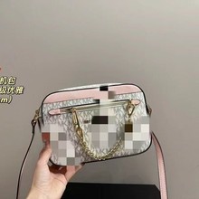 新款M家K女士真皮相机包Carmen老花拼皮经典百搭休闲链条斜挎小方