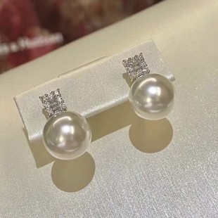Pt900 Accessories Splicing Square Design Earrings White Zircon Inlay Reference with 9-10 Bead Accessories Without Beads
