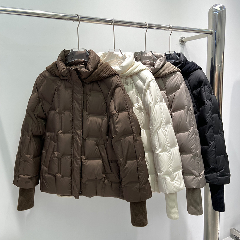 Cross-Border Autumn and Winter New Fashion Thick Laminated Removable Knitted Hat Short 90 Velvet down Jacket Women's Warm Jacket Cross-Border Autumn and Winter New Fashion Thick Laminated Removable Knitted Hat Short 90 Velvet down Jacket Women's Warm Jacket