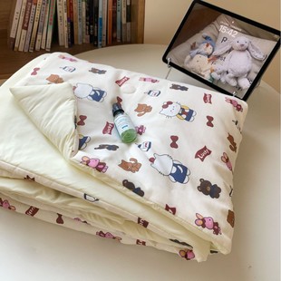 Category a Maternal and Infant Grade Ice Yarn Double Summer Quilt Cute Cartoon Cotton Double Layer Yarn Summer Quilt Summer Cool Air Conditioning Quilt 3