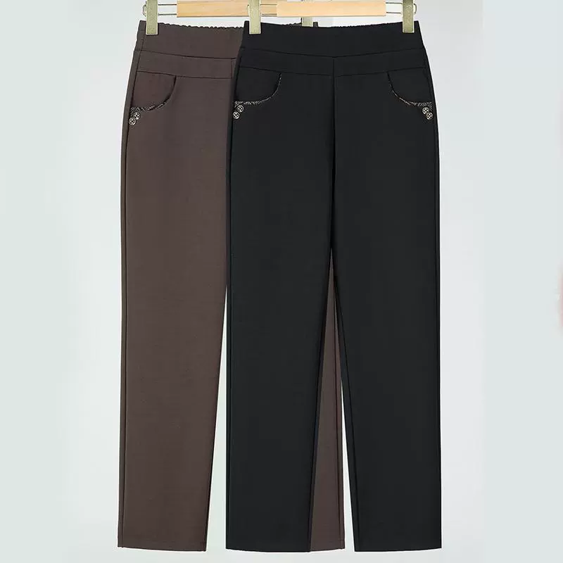 Женские брюки среднего и пожилого возраста весенние и осенние зимние брюки свободные с высокой талией мамы брюки старушки толстые бархатные бабушкины брюки