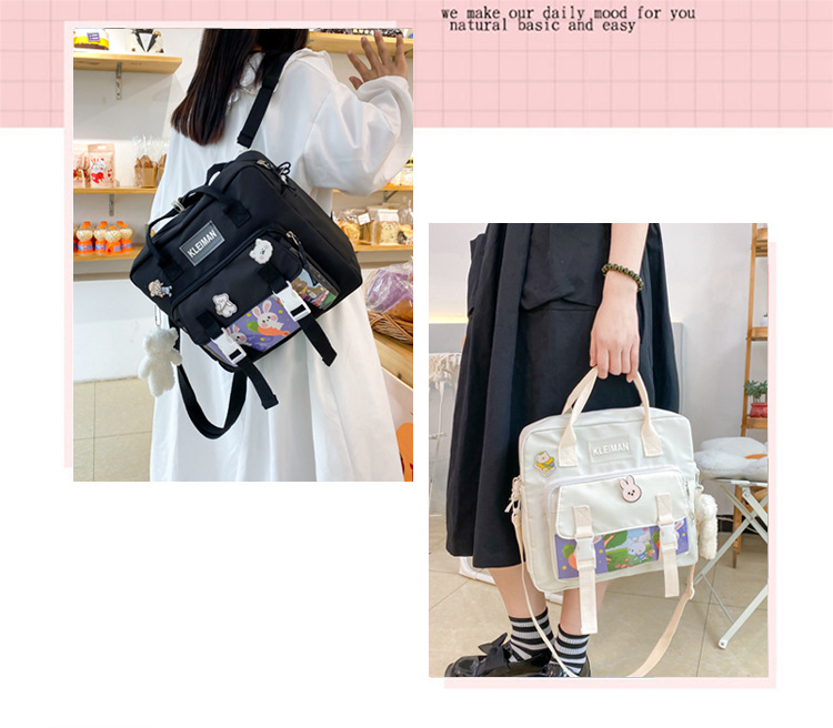 Book bag, handbag, canvas bag, large-capacity crossbody bag for girls, single-shoulder bag for primary school students, tutorial bag for classes, tutoring full figure