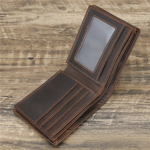 53030 Men's Genuine Leather Wallet Wallet Silver Bag Crazy Horse Leather Cowhide Vintage Dark Brown Guangzhou Factory Hair
