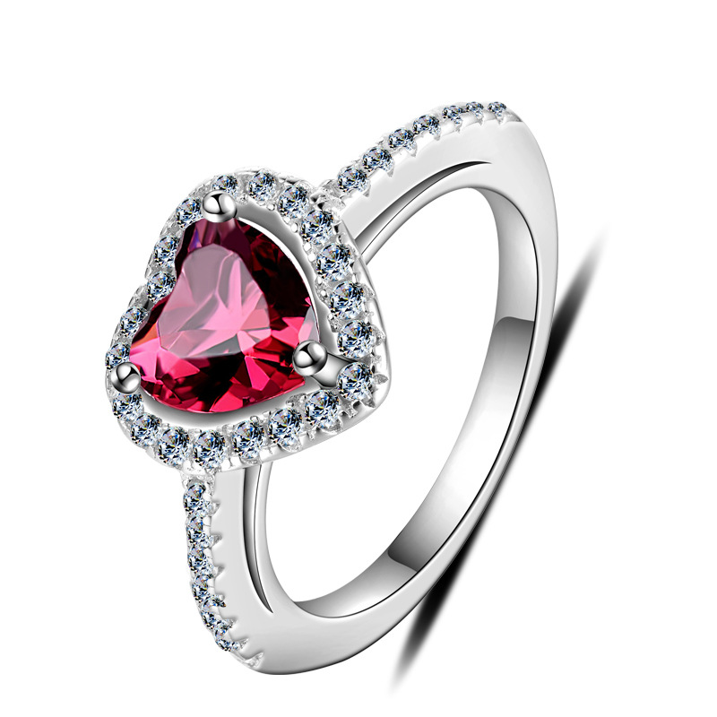 Anillo de circón en forma de corazón de corindón rojo de plata esterlina de las mujeres nicho de lujo ligero personalidad de la moda amor anillo de diamante rojo anillo de diamantes dedo índice