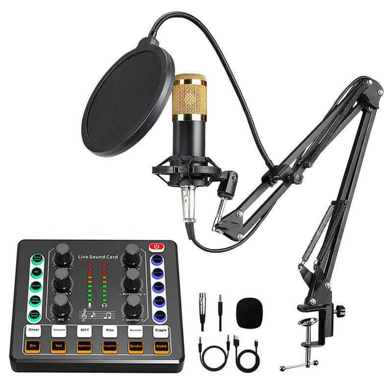 M8 black English cross-border live broadcast sound card suit BM800 microphone sound card black and white noise reduction dodge