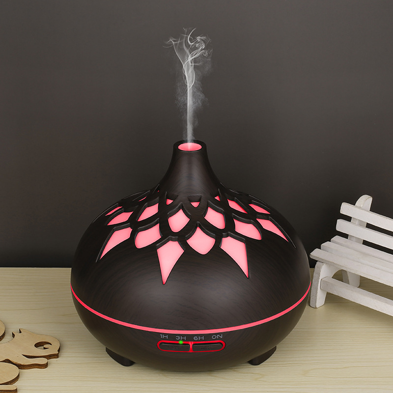 Nueva creativa grano de madera máquina aromaterapia humidificador ahueca hacia fuera 7 Luz color 500ml control remoto música Bluetooth
