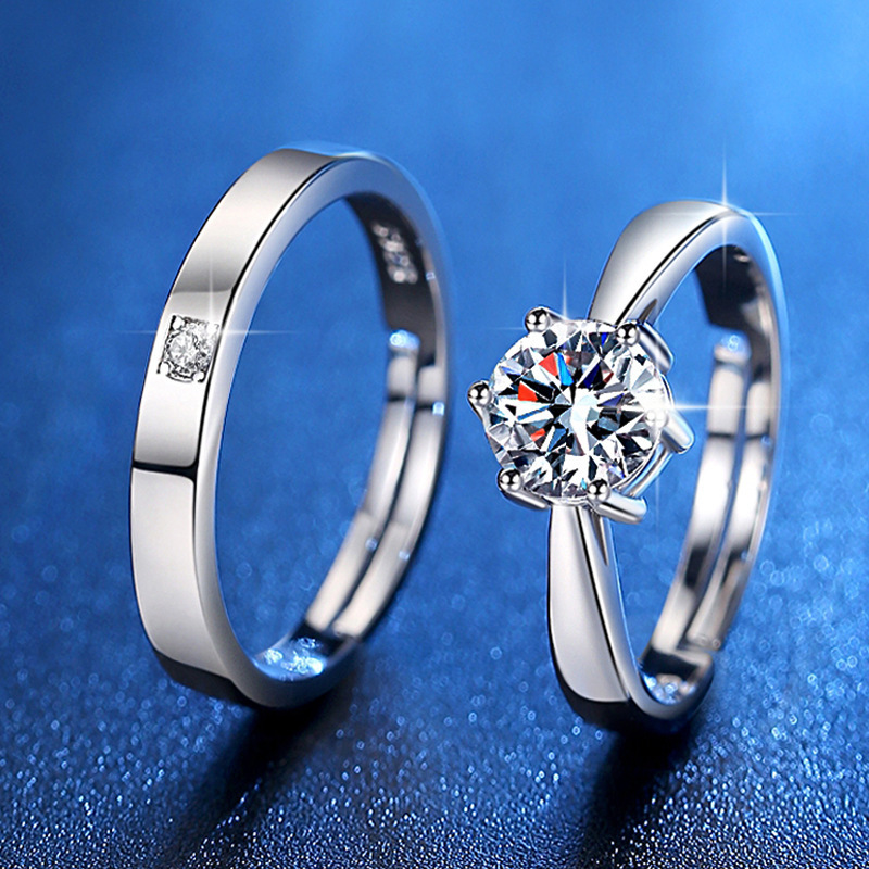 Moissanite Couple Ring Sterling Silver Pair of Wedding Ring Wedding Ceremony Diamond Ring Props Simulation Loose Simple