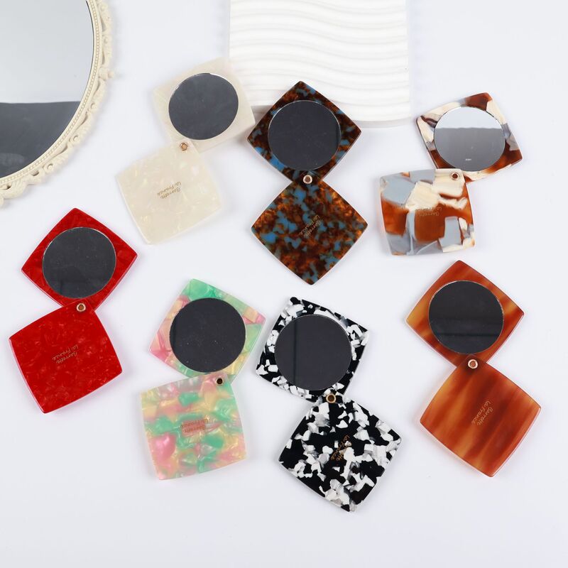 New Acetate Makeup Mirror with a High-End Feel, Anti-Static, Travel Storage, Foldable, Portable, Square Small Mirror
