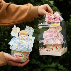 六一儿童节手提盒蛋糕装饰61男孩女孩4寸手提透明包装盒子一次性