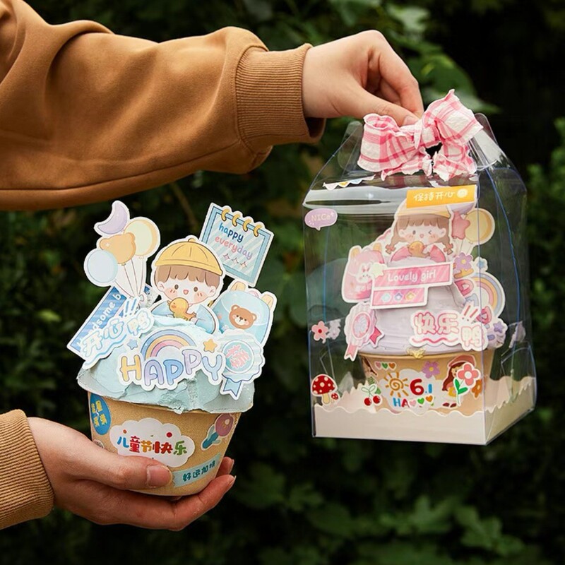 61 子供の日のケーキボックスクマとウサギの紙コップ包装箱ハッピー子供の日ベーキングデザートデコレーションマフィンカップキャリーケース|undefined