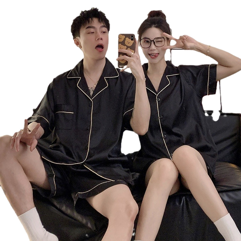 Pijamas de pareja para mujer, modelo nuevo 2024 de verano de seda helada de manga corta, conjunto de ropa de estar de seda de talla grande para hombre.