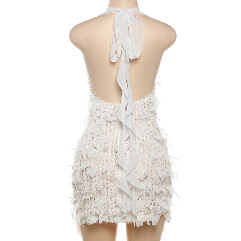 INS European American Women's Fashion Summer New Product: Sexy And Hot V-neck Halter Neck Backless Lace-up Patchwork_ecoleips.com