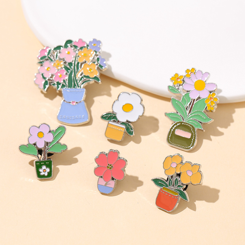 AliExpress enamel brooch potted flower Flower personality badge jewelry cartoon cute plant element exquisite collar pin