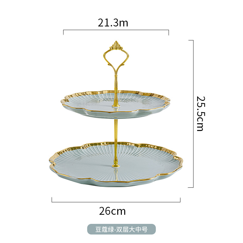Nordic Golden Edge Light Placa de pastel de lujo moderna sala de estar mesa de café hogar plato de fruta multi-capa merienda postre decoración de la Mesa
