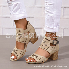 2023年现货新款女鞋一件代发欧美外贸大码欧美激光时尚粗低跟