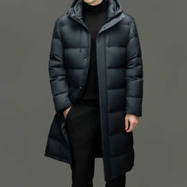 2024冬季羽绒服男连帽休闲极寒保暖白鸭绒中青年商务过膝长款外套