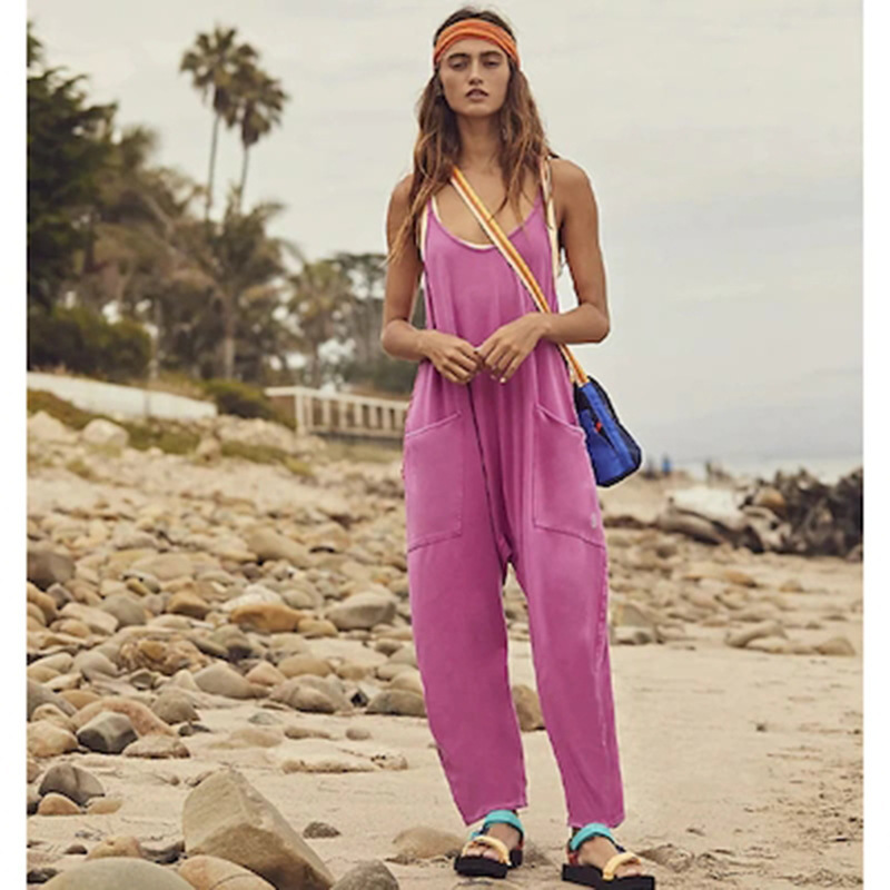 2022 mujeres europeas y americanas ropa Amazon tamaño estación independiente popular color sólido cremallera parche bolsa Sling jumpsuit grasa cadera Pantalones