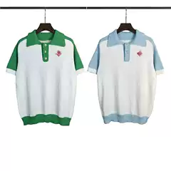 Factory Direct European Style Casaman Knit Polo Shirt with Contrast Pattern, Unisex Short Sleeve Top for Cross-Border US & EU Markets