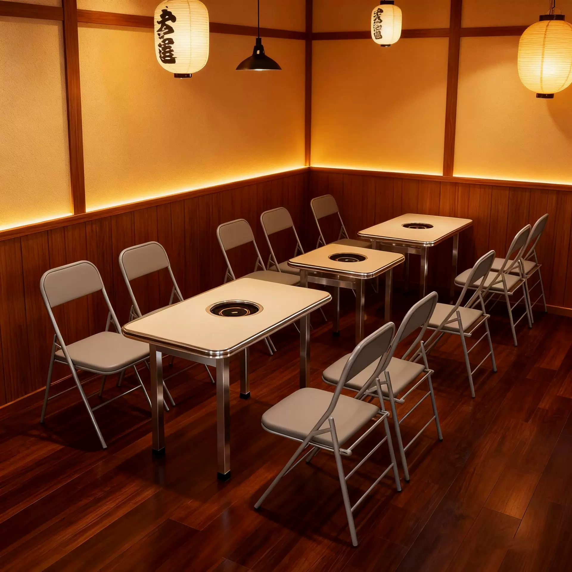 工业风长方形折叠不锈钢电磁炉火锅桌 商用韩式烤肉烧烤店火锅桌