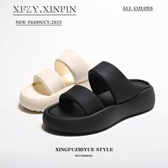 2024新款時尚厚底白色拖鞋女外穿夏季一字拖女休閒涼拖鞋女