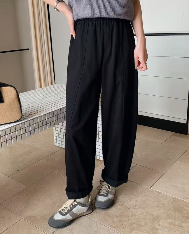 水洗棉休闲裤 2025秋季新款 文艺松紧腰显瘦宽松拼接哈伦裤女2316|undefined