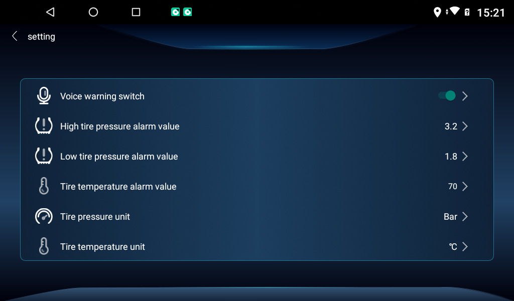 Android navigation car USB tire pressure monitor system TPMS internal and external tire pressure tire temperature support mobile phone display