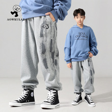 秋季韩版新款儿童运动束脚长裤 中大童潮牌宽松印花卫裤男童裤子