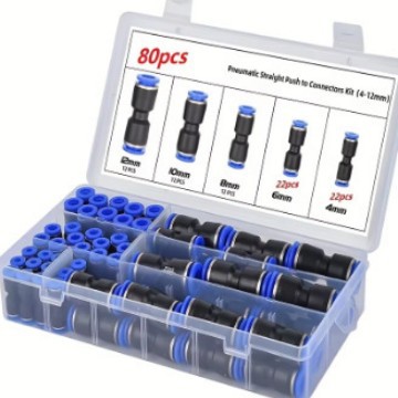 80Pcs快速连接空气软管配件4/6/8/10/12mm放气动推动连接配件组
