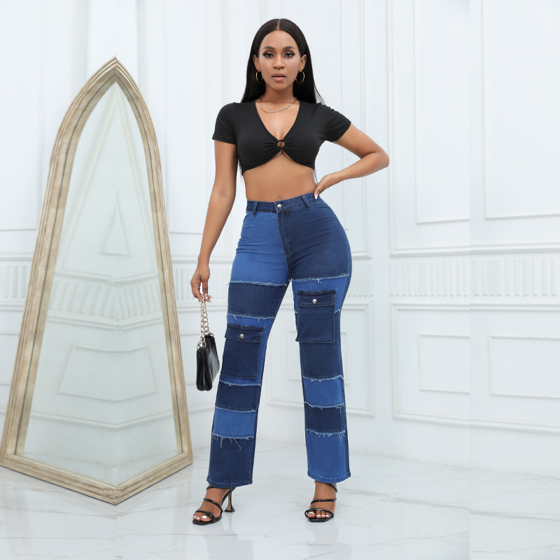 Tallas grandes ropa de mujer 2023 otoño en stock transfronterizo nuevo europeo y americano de alta calidad recta cintura alta jeans al por mayor para mujeres