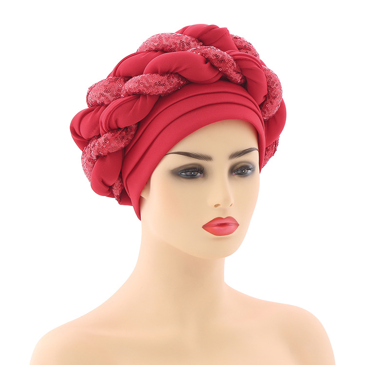 Muslim hat Space layer color sequin twist headscarf hat Fashion exaggerated PROM headscarf hat_voghion.com