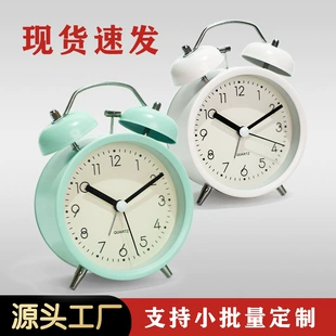 Twin-Bell Metal Alarm Clock, Quiet Powerful Bell, Luminous Night Light, 11×6×15 cm
