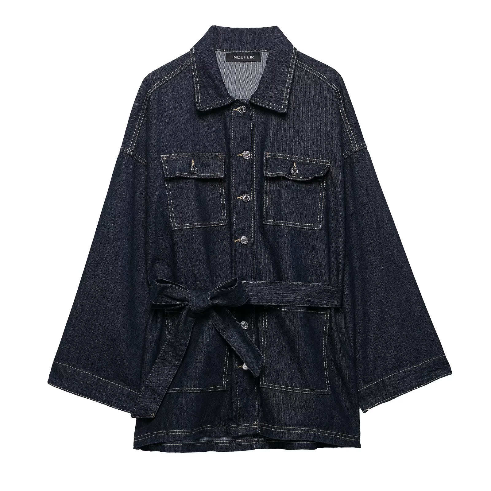 PB&ZA 여성 2025 여름 신작 캐주얼 허리 스트랩 라펠 데님 재킷 1208391