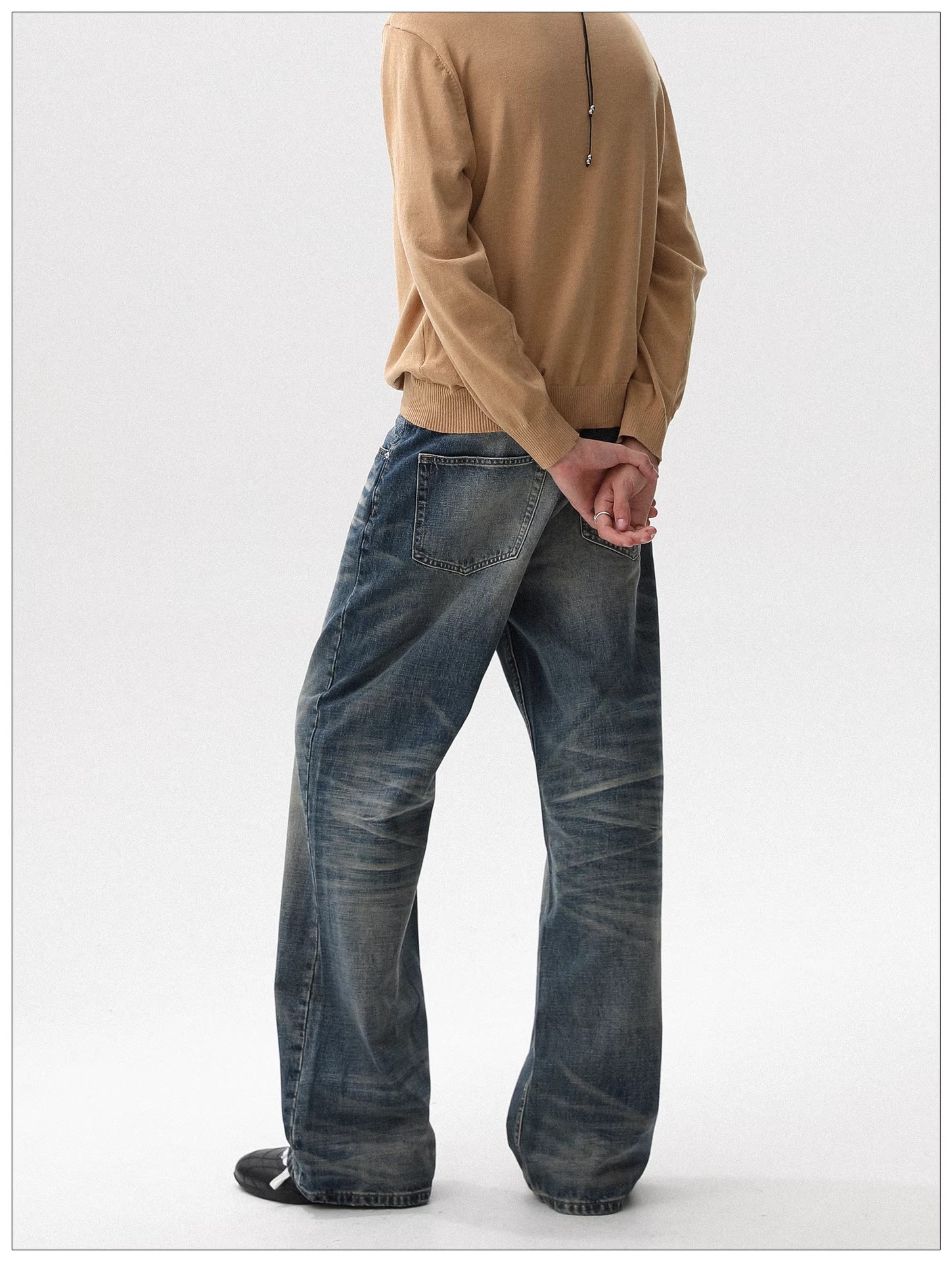 Men's American Style Washed Distressed Street Casual Jeans Loose Straight Leg Cool And Stylish Retro Trousers_mkmklike.com