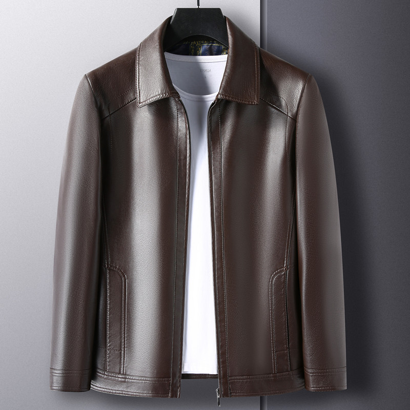 Haining Leather Jacket for Middle-Aged Men, Thin Leather Jacket for Autumn and Winter, Fleece-Lined, Genuine Leather Coat for Middle-Aged and Elderly Dads, Youth Leather Clothing Haining Leather Jacket for Middle-Aged Men, Thin Leather Jacket for Autumn and Winter, Fleece-Lined, Genuine Leather Coat for Middle-Aged and Elderly Dads, Youth Leather Clothing