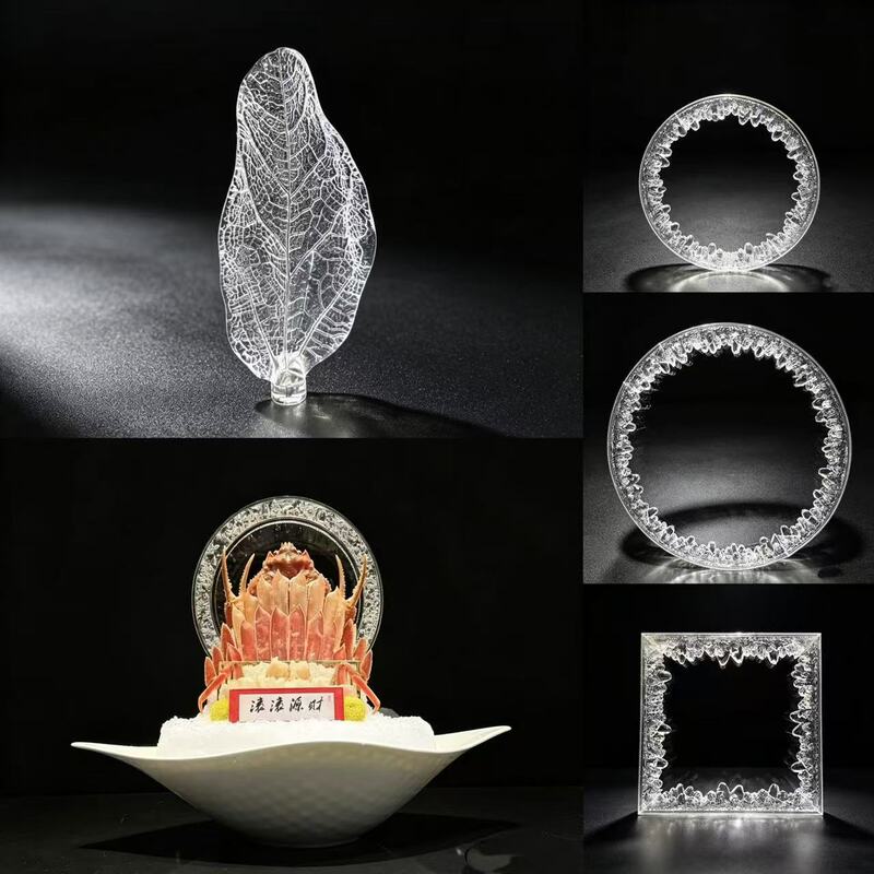 Transparent Hollow-Out Round Decorative Background Plate for Sashimi, Creative High-End Creative Display Piece for King Crab and Seafood Transparent Hollow-Out Round Decorative Background Plate for Sashimi, Creative High-End Creative Display Piece for King Crab and Seafood