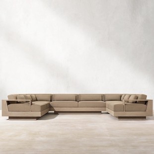 Outdoor Courtyard Sofa Solid Wood Garden High-End Hotel Sofa Waterproof Sun Protection Terrace Teak Sofa Coffee Table Combination