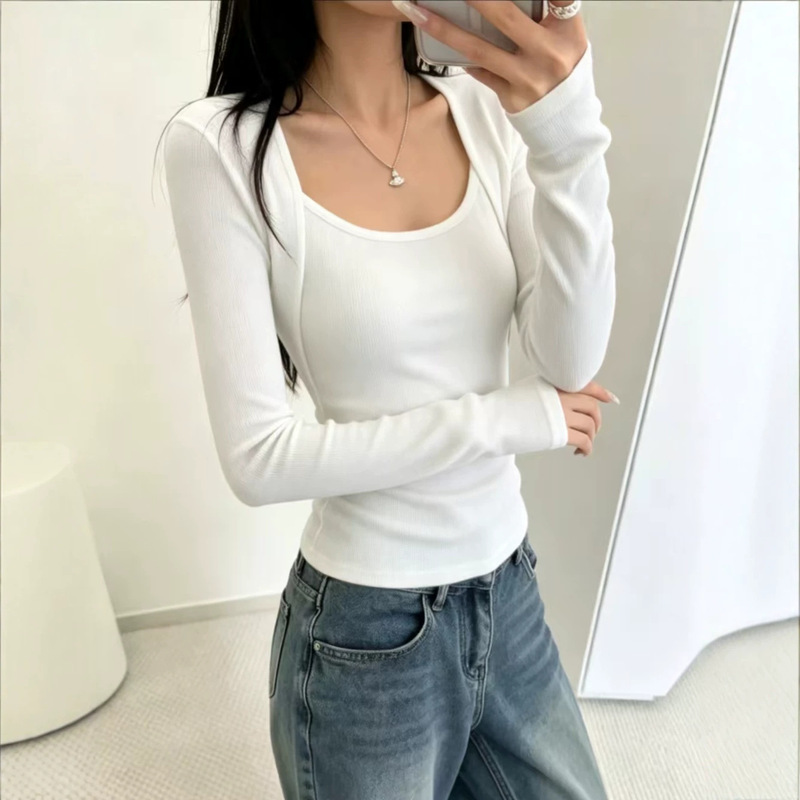 Super figure-flattering sleeveless long-sleeve T-shirt for women, new autumn/winter ins style, sexy and slimming versatile top Super figure-flattering sleeveless long-sleeve T-shirt for women, new autumn/winter ins style, sexy and slimming versatile top