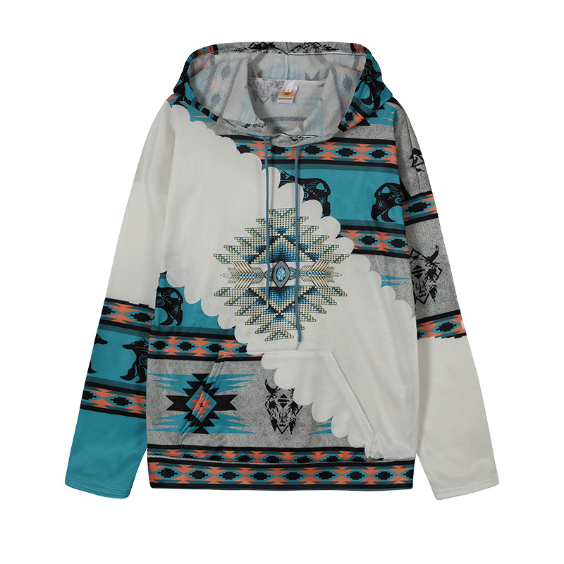 Ethnic Style Printed Hooded Sweatshirt NSYF90179