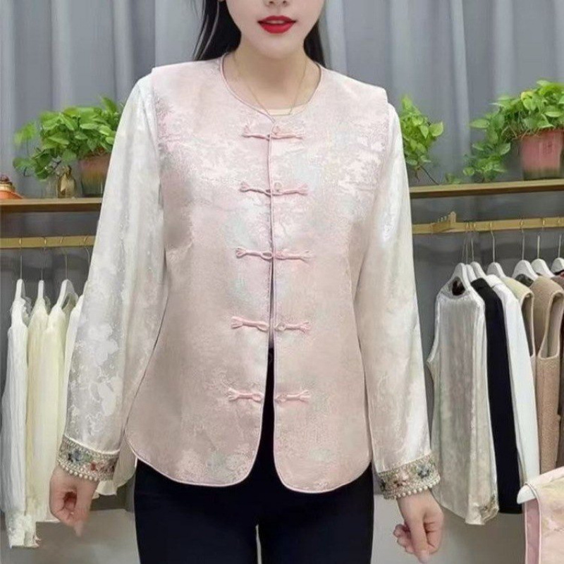 中老年女气质马甲时尚复古提花坎肩背心盘扣女装新款妈妈无袖上衣|undefined