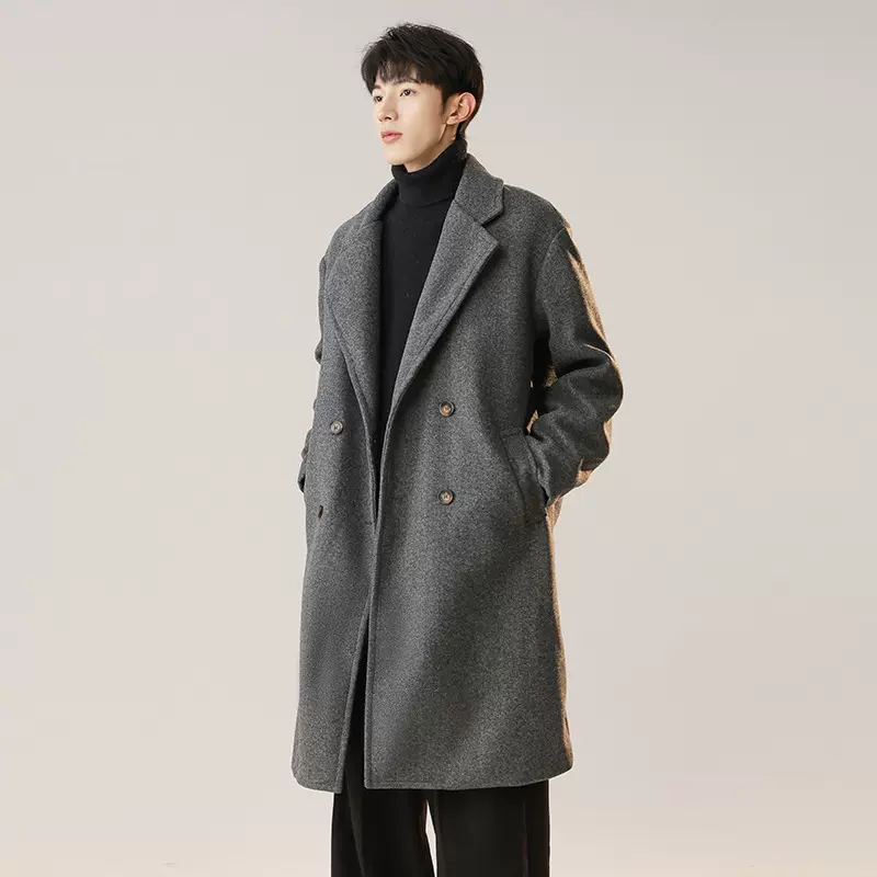IZEXX潮牌户外韩版潮流宽松毛呢大衣男冬百搭休闲宽松高级感中长