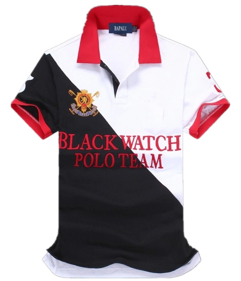 Polo Ralph Lauren Black Watch Polo Team Shirt Colorblock White Black Red