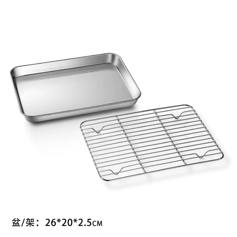 304 ステンレス鋼の蓋付きスクエアプレート、オイルコントロールラック、業務用トレイ、デリカテッセンディスプレイ、バーベキューメッシュラック、排水および油濾過トレイ|undefined