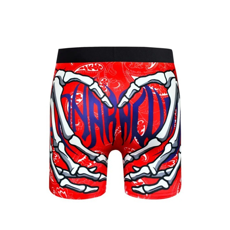 Ropa interior de longitud media de ángulo plano delgado de cintura media sexy para hombres Venta caliente Esqueleto que lema Graffiti Impresión 3D