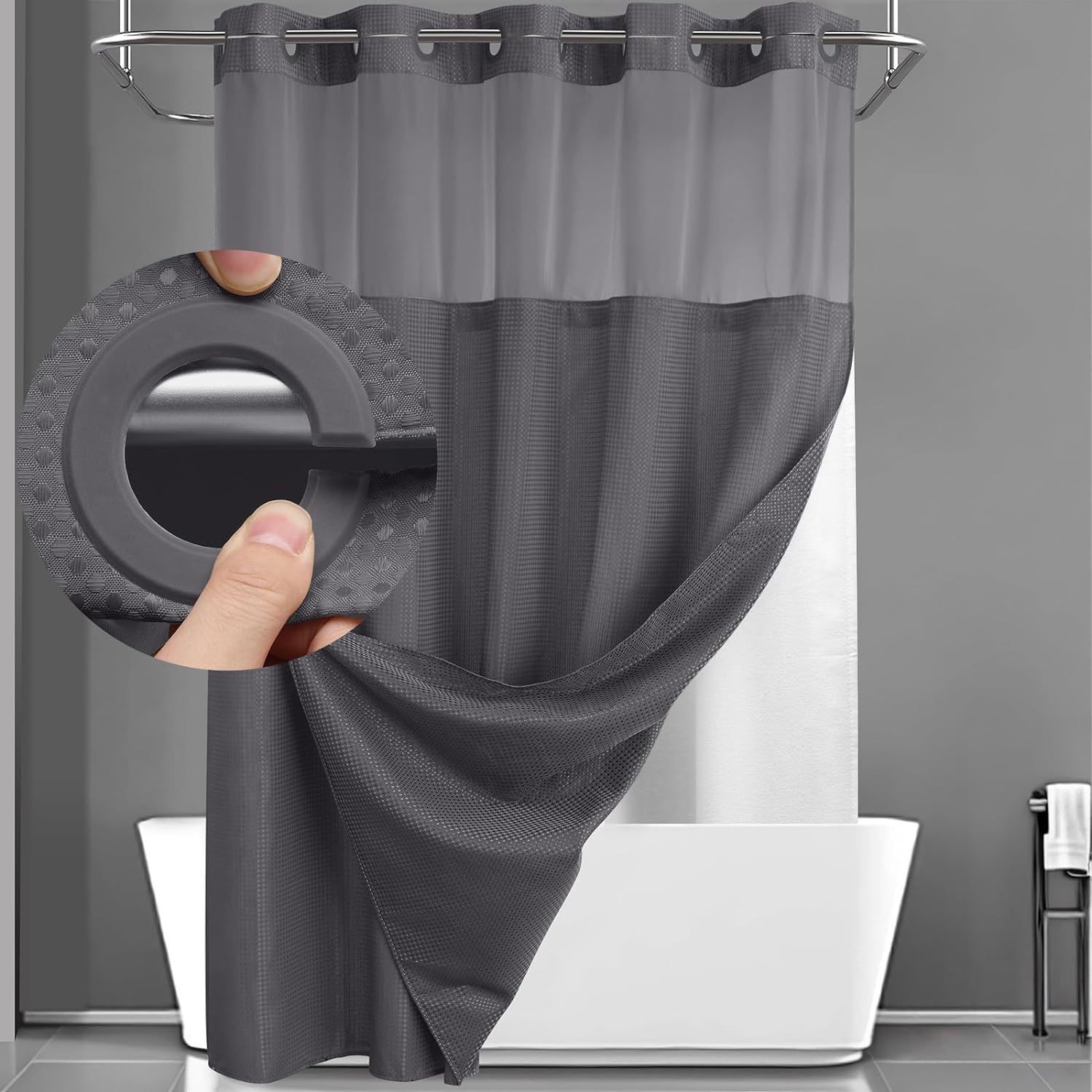 Cortina de baño Waffle doble anillo de poliéster cortina impermeable cortina de baño cortina de baño cortina de partición impermeable