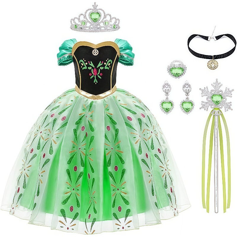 Frozen Anna Princess Dress Girls Waist Dress Performance Costume Double Layer Gauze Dress Crown Set