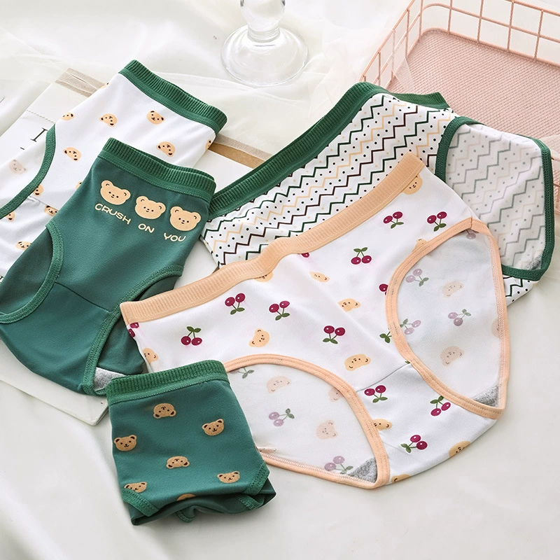 Нижнее белье для девочек летнее тонкое дышащее нижнее белье со средней талией в стиле девочек Японский милый студент мультфильм шорты с медведем голова