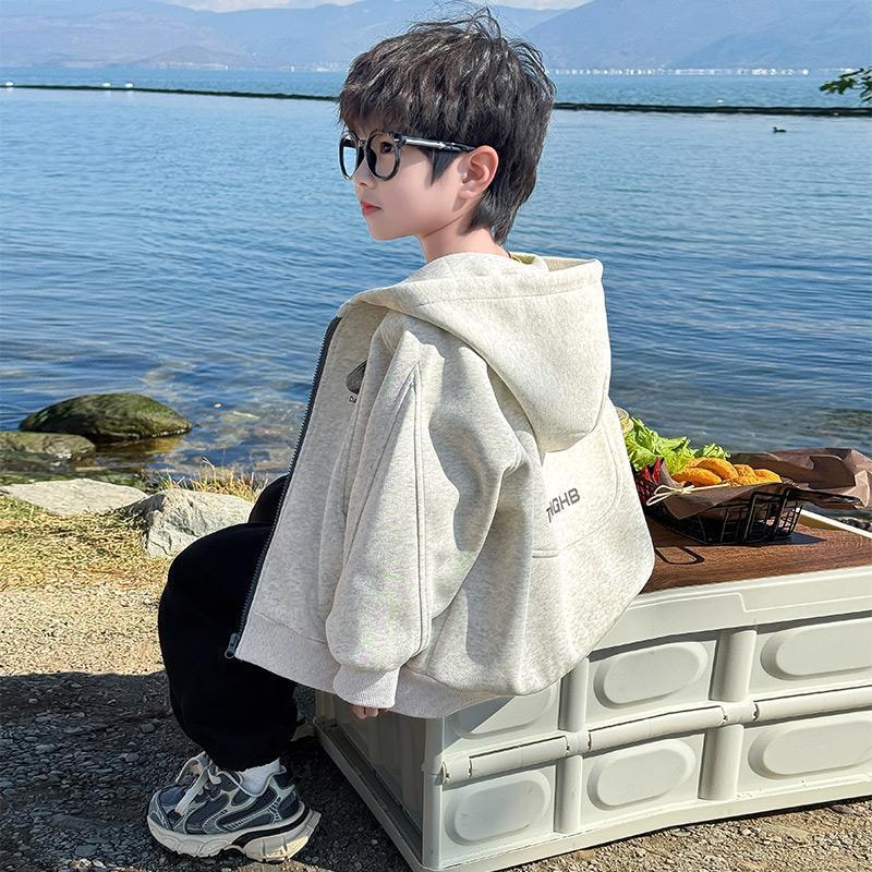 Boys' Jacket Spring 2026 New Style Children's Spring and Autumn Hooded Sweatshirt Cardigan Casual Top Trendy for Boys