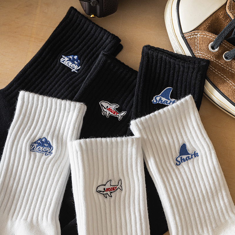 Zhuji Socks Men's Mid-length Socks Spring and Autumn Pure Cotton Socks Sweat Absorbing Breathable Men's Socks Embroidered High-top Stockings Ins Trendy Zhuji Socks Men's Mid-length Socks Spring and Autumn Pure Cotton Socks Sweat Absorbing Breathable Men's Socks Embroidered High-top Stockings Ins Trendy
