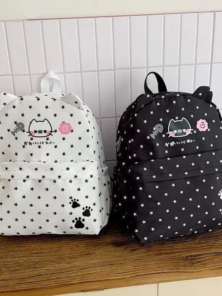 Cross-border cartoon ins cat ear backpack for women, niche design, cute kitten polka dot student backpack, large capacity
